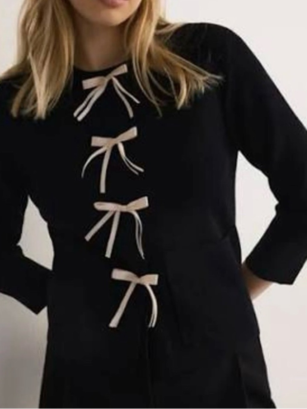 Zara Black Knit Cardigan with Cream Trim